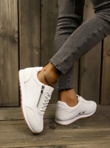 Women's Multifunctional Casual Sports Shoes, Platform Wedge Heel, Lace Up, Zipper Decor, Round Toe, Low Top, Non-Slip, Wear-Resistant Sneakers, Size 35-44, Couples/Parent-Child Style, Fashion Everyday/Outing Versatile Shoes