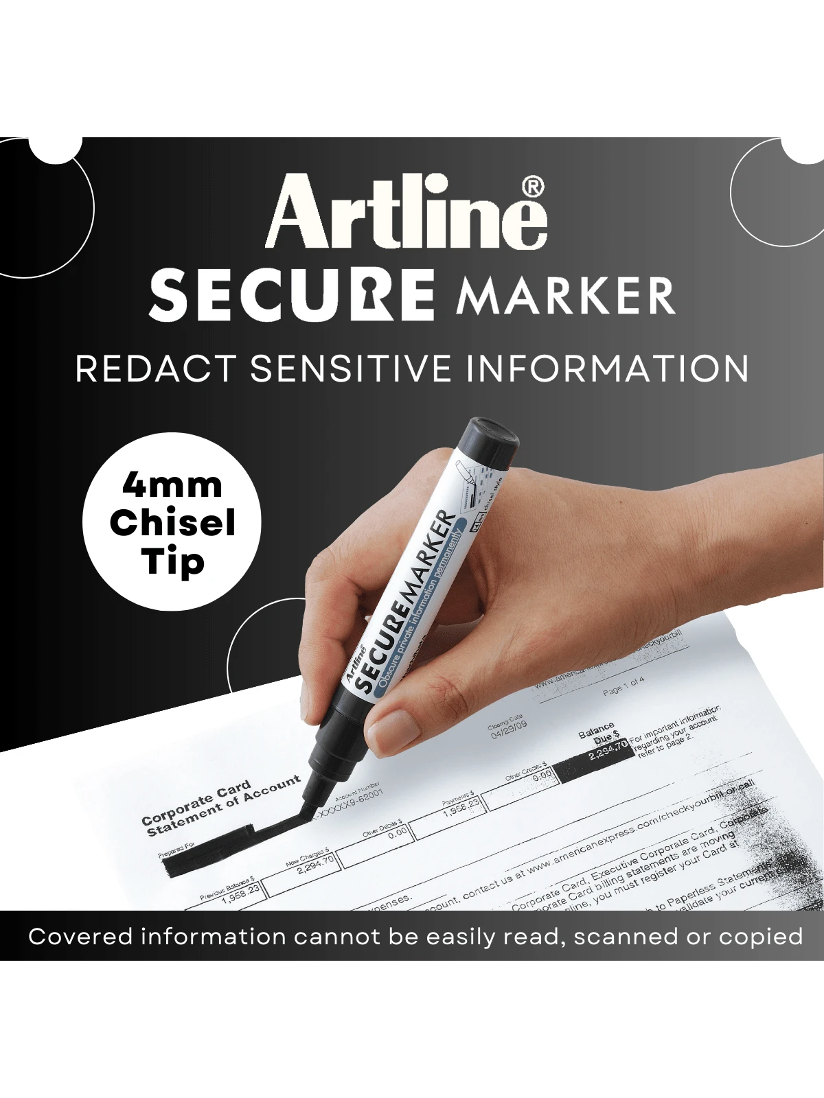Artline Secure Redaction Marker | 4.0mm Chisel Tip - View #11