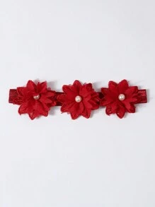 1 Pair Princess Soft Bottom Non-Slip Baby Socks + 1pc Baby Headband, Gift Set - Burgundy - View 5