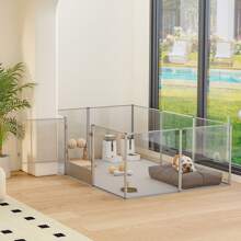 Dog Clear Playpen Fence Kennel: Heavy Duty Acrylic Dog Playpen Fence, Extra Tall Indoor Pet Birthing Cage Whelping Box With Waterproof Fertility Pad For Cats, Dogs-180 X120 X 60 Cm - Silver - View 2