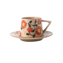 Juego de taza de café y platillo con estampado floral, taza de té de la tarde con acabado agrietado y creativo, taza de café con leche vintage, taza minimalista de oficina vuelta al colegio