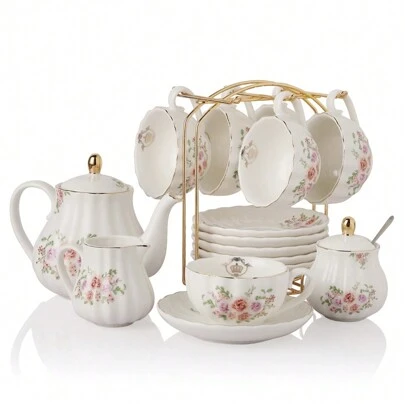 Sweejar Home Porcelain Tea Set Royal Family 225 Ml To Cups And Saucers With Teapot Milk Jug Ceramic Tea And Coffee Cups