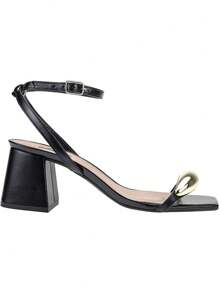 Loris Shoes Oficial Women's Block Heel Sandal With ABS Embellishment, Back Drop With Buckle 18-410 - Negro - Ver 3
