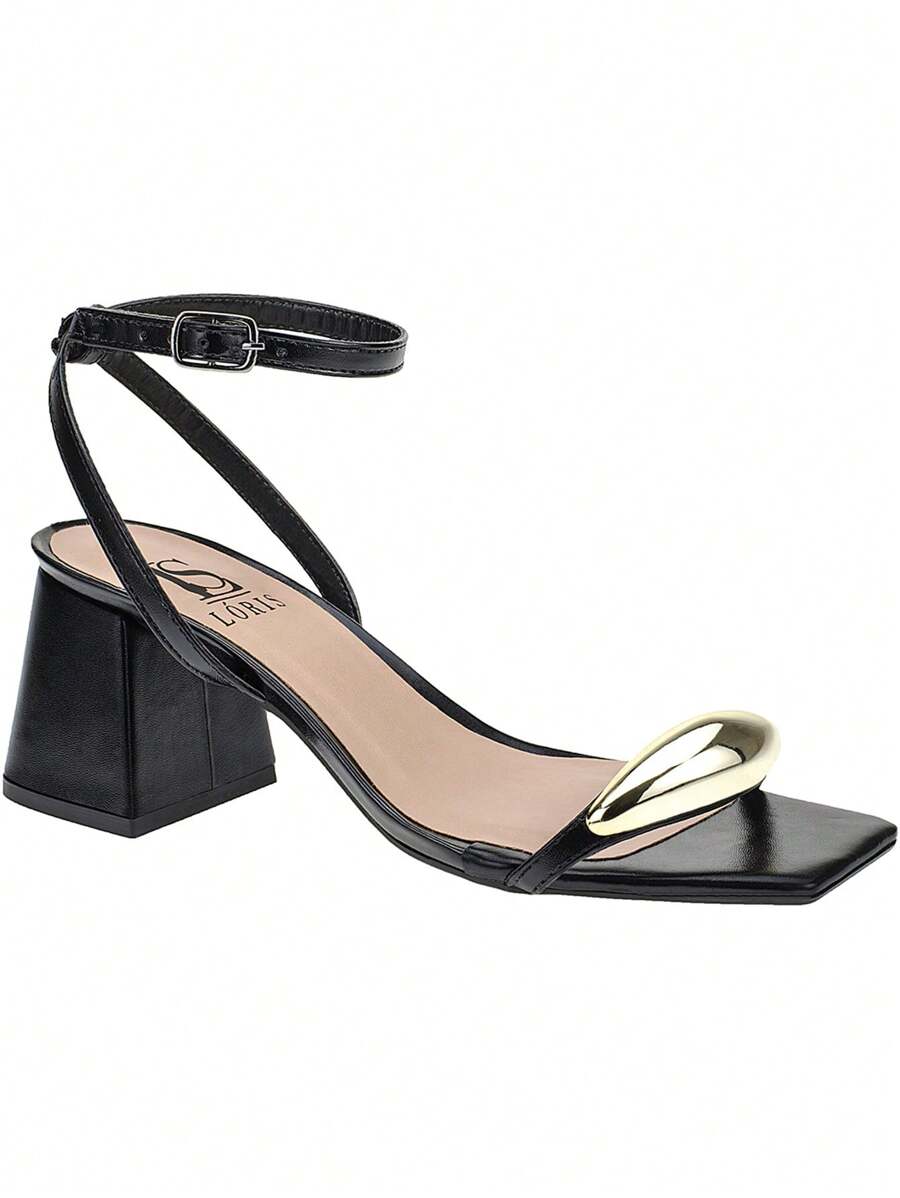 Loris Shoes Oficial Women's Block Heel Sandal With ABS Embellishment, Back Drop With Buckle 18-410 - Negro - Ver 1