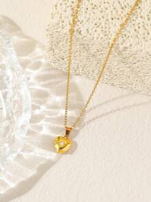 1 件时尚简约诞生石心形小盒吊坠项链不锈钢链心形吊坠项链纪念品相框吊坠情人节礼物 - heart locket necklace - 查看 21