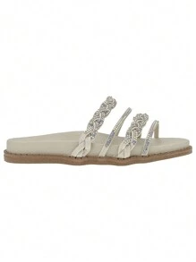 Women's Flatform Sandal Clog Shiny Rhinestone Comfortable Naty Shoes - 米色 - 查看 3