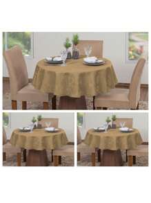 Kit Of 3 Luxury Round Tablecloths For Dining Room Jacquard 4 Seats - VÀNG - Xem 1