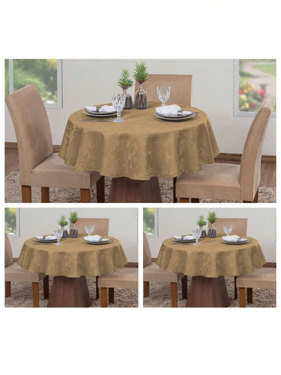 Kit Of 3 Luxury Round Tablecloths For Dining Room Jacquard 4 Seats - VÀNG - Xem 1