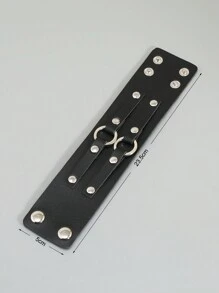 1 pièce Bracelet de poignet en PU pour hommes à boucle double style punk rock métal