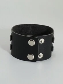 1 pièce Bracelet de poignet en PU pour hommes à boucle double style punk rock métal