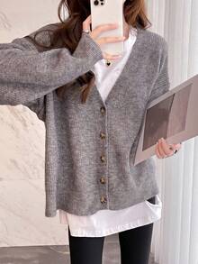 Ladies' Simple Casual Knitted Cardigan - Grey - View 4