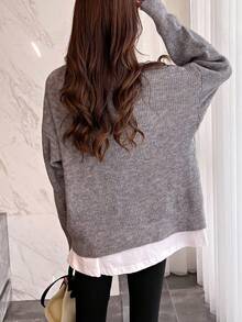 Ladies' Simple Casual Knitted Cardigan - Grey - View 2