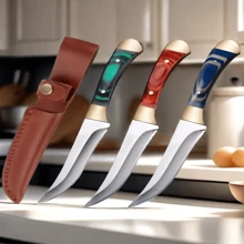 Couteau de poche de 7,6 pouces avec lame en acier inoxydable et manche en bois coloré avec étui, parfait pour le camping et les barbecues en famille