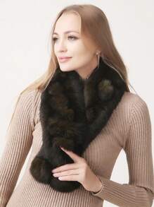 1pc Other Natural Casual Rabbit Fur Scarf, Thick And Warm Unisex For Autumn & Winter - Multicolor - View 7