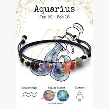 1pc Multi-Function 12 Zodiac Protective Stone Bracelet - Natural Pebble, Adjustable As Necklace Or Anklet, Select Your Zodiac Sign
