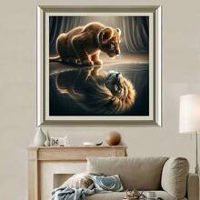 Bộ tranh kim cương Majestic Lion Reflection 5D DIY - Nghệ thuật kim cương tròn chủ đề động vật, Bộ đồ thủ công khảm vải canvas cho trang trí tường phòng khách phòng ngủ văn phòng tại nhà, Quà tặng lý tưởng cho lễ Halloween và Giáng sinh - Nhiều màu - Xem 4