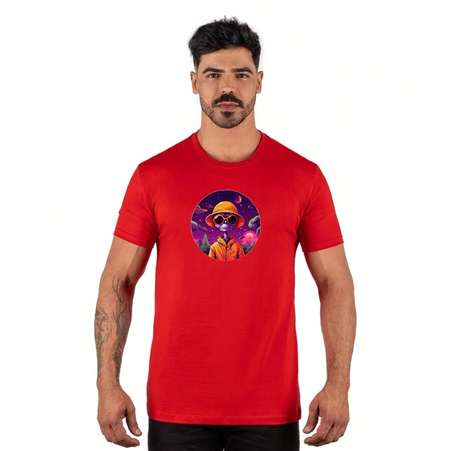 Men's T-Shirt Et Allien Planets Shirt Blouse Unisex Male Female 100% Cotton Top Premium Streetwear New Release Fast Shipping Various Colors!! Plus Size - 紅色 - 查看 1