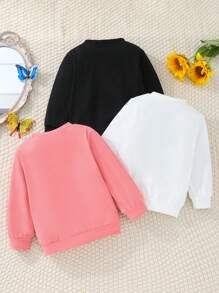 3 件装花卉蝴蝶印花女童长袖 T 恤、休闲套头衫上衣、年轻女孩服装套装 - 彩色 - 查看 2