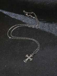 Retro Gothic Style Rhinestone Studded Star & Cross Stainless Steel Chain Necklace For Women And Men