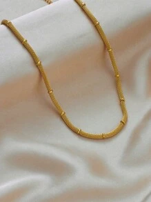 2pcs/Set Minimalist Stainless Steel Round Snake Chain Necklace + Bracelet Set, Random Bead Quantity, Necklace + Bracelet - Necklace + Bracelet - View 4