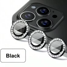 1 套带水钻环的钢化玻璃相机镜头保护膜，适用于 iPhone 11/12/13/14/15/16 Pro Max 系列 - 銀色(3pcs) - 查看 7