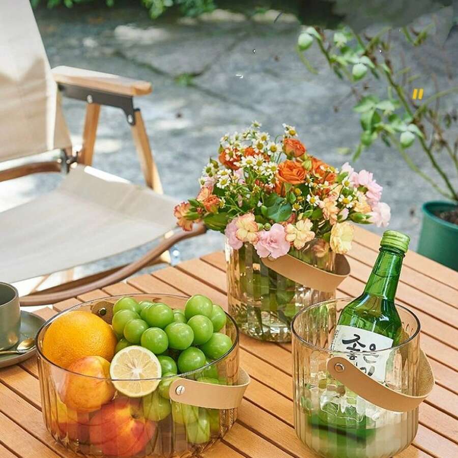 Acrylic Ice Bucket With Handle Round 13 X 13cm, 1200ml, 21.5x10.5cm,2200ML - 無色 - 查看 1