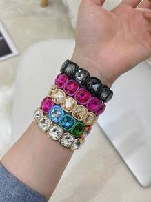 1 pieza Brazalete elástico decorado con cristal cúbico de colores de moda para hombre y mujer - pulsera elástica cuadrada - Ver 1