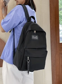 1pc Personalized Large Capacity Lightweight Fashionable Backpack With Name Or Logo, Unique Back To School Accessory, Casual Outdoor/Travel Essential For Students - Black - View 2