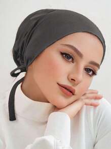 1 pieza Gorra interior para mujer, gorro turbante hiyab Amira, sólido elástico en la barbilla, accesorio de velo diario para ropa Abaya - A - Ver 27