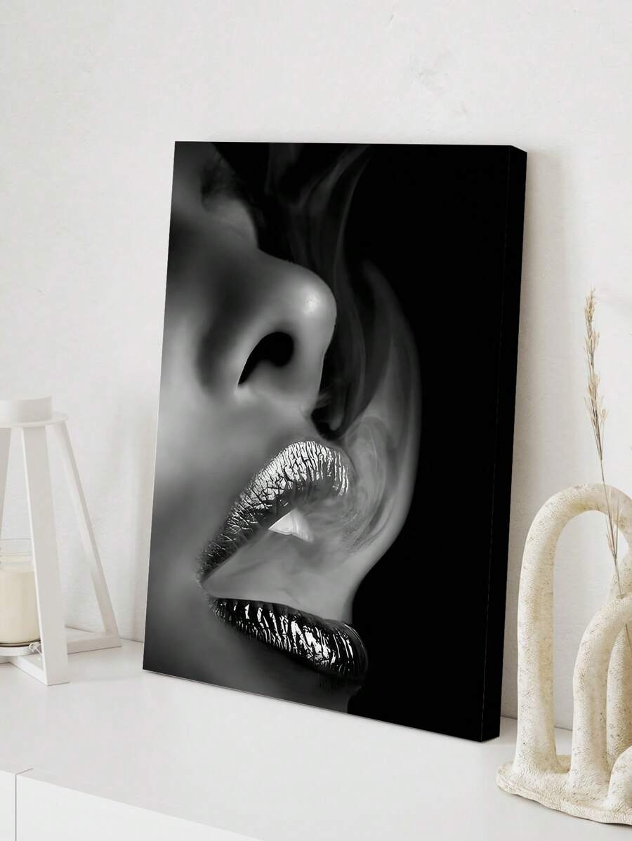 1pc Modern Black Lips Canvas Wall Art - Fashionable And Eye-Catching Wall Decor For Living Room, Bathroom, And Bedroom - Perfect Home Decor With No Frame - Multicolor - View 1