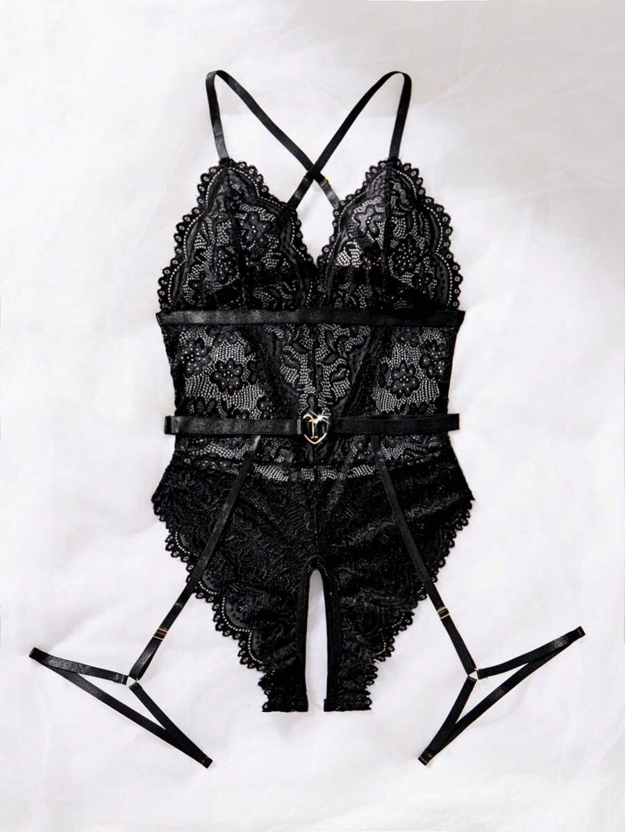 Sexy Women Lingerie With Garter Belt And Leg Rings - Crotchless Design, No Need For Bra Or Panty