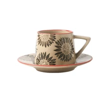 Juego de taza de café y platillo con estampado floral, taza de té de la tarde con acabado agrietado y creativo, taza de café con leche vintage, taza minimalista de oficina vuelta al colegio