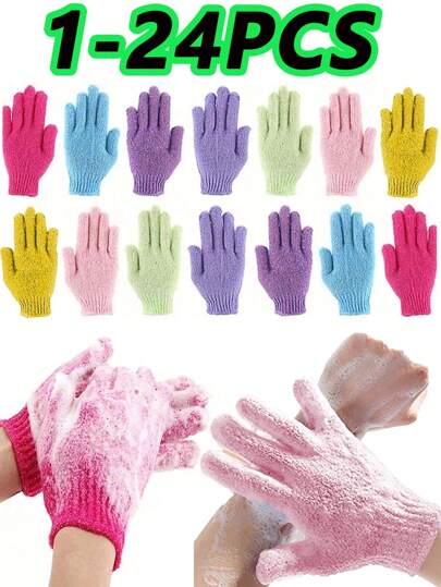 24/16/12/5/4/2/1pc Exfoliating Shower Gloves, Multi-Specification Combinations Body Scrub Exfoliating Gloves, Deep Scrub To Remove Dead Skin, Scrub Gloves For Shower, Body Cleansing Tools For Women And Men Home Bathroom Decor Fall Decor Back To School