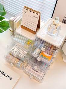 2/3/4/5 Tier Desk Makeup Organizer With Drawers, Cute Storage Box, Drawer-Style Desktop Decorative Box, Christmas Decor Storage Box, Decorative Item Storage Box, Baseball Card Storage Box - Multicolor - View 6