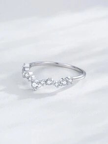 Arlmay 1pc 925 Sterling Silver Wave Drop Round Zirconia Ring For Women Fashion Wave Design Jewelry Party Anniversary Gift - Silver - View 4