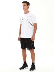 男士运动 T 恤 - 吸湿排汗短袖上衣，宽松版型，印花设计，适合健身、休闲跑步和篮球训练 | 轻质涤纶，圆领 - 白色 - 查看 4