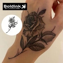 Boldink Boldin K 非永久纹身技术，玫瑰花灵感设计，入门级纹身贴纸，防水持久，可维持 1-2 周，自然逼真，趣味纹身体验，手部纹身贴纸 - 黑色 - 查看 4