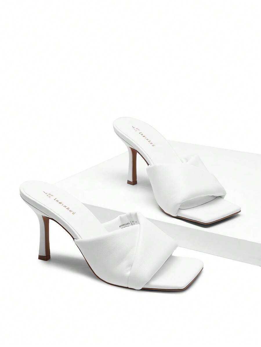 Women Stiletto Heeled Mule Sandals Elegant Square Open Toe Heels For Dating Party Daily Wearing - 白色 - 查看 1