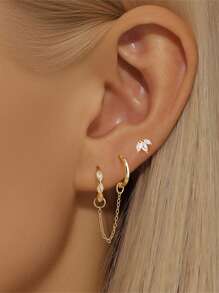 2PCS 925 Sterling Silver Star Flower Heart Marquise Cubic Zirconia Hoop Earrings Set Cartilage Piercing Earrings Ear Cuff Tiny Studs Fine Jewelry For Women Daily Wear Wedding Valentine's Day Valentines - Star Flowers - View 9