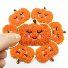 2pcs Pumpkin Ghost Chenille Iron On Patches Embroidery Patch Halloween Patch Sew On Patch For Clothing Jacket Backpack Decoration - Multicolor - View 2