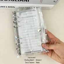 A6 泡泡蝴蝶结活页预算计划器，12 张纸张，2 个拉链袋，活页夹笔记本套装，学校用品 - 無色 - 查看 11