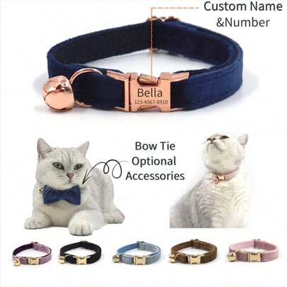 1pc Customizable Velvet Pet Cat Collar With Bell And Bow, Suitable For Party Occasions, Thanksgiving/Christmas Gift For Pets Ornamental,Engraved,Stainless Stylish,Fashion,Colorful,Vintage,Cute,Contracted,Cuties Custom,Unique,Customized,Personalized Pet For Anniversaries,For Birthdays,Vacay Vibes,Pet Supplies,Customized Pet Collars, Leashes & Harnesses