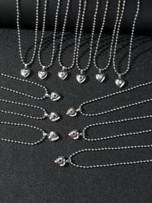 1 件时尚简约诞生石心形小盒吊坠项链不锈钢链心形吊坠项链纪念品相框吊坠情人节礼物 - heart locket necklace - 查看 6