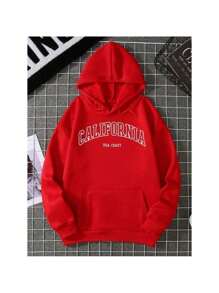 Women's Cold Weather Sweatshirt In Various Colors With California USA Print Fast Shipping Blouse With Pocket And Hood - 紅色 - 查看 3