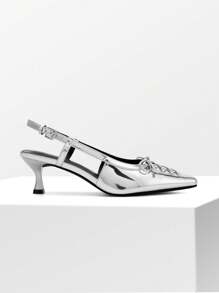 Women's Kitten Heel Pumps Slingback Pointed Toe Fashionable Buckled Vacation Party Wedding Shoes Valentines - 銀色 - 查看 9