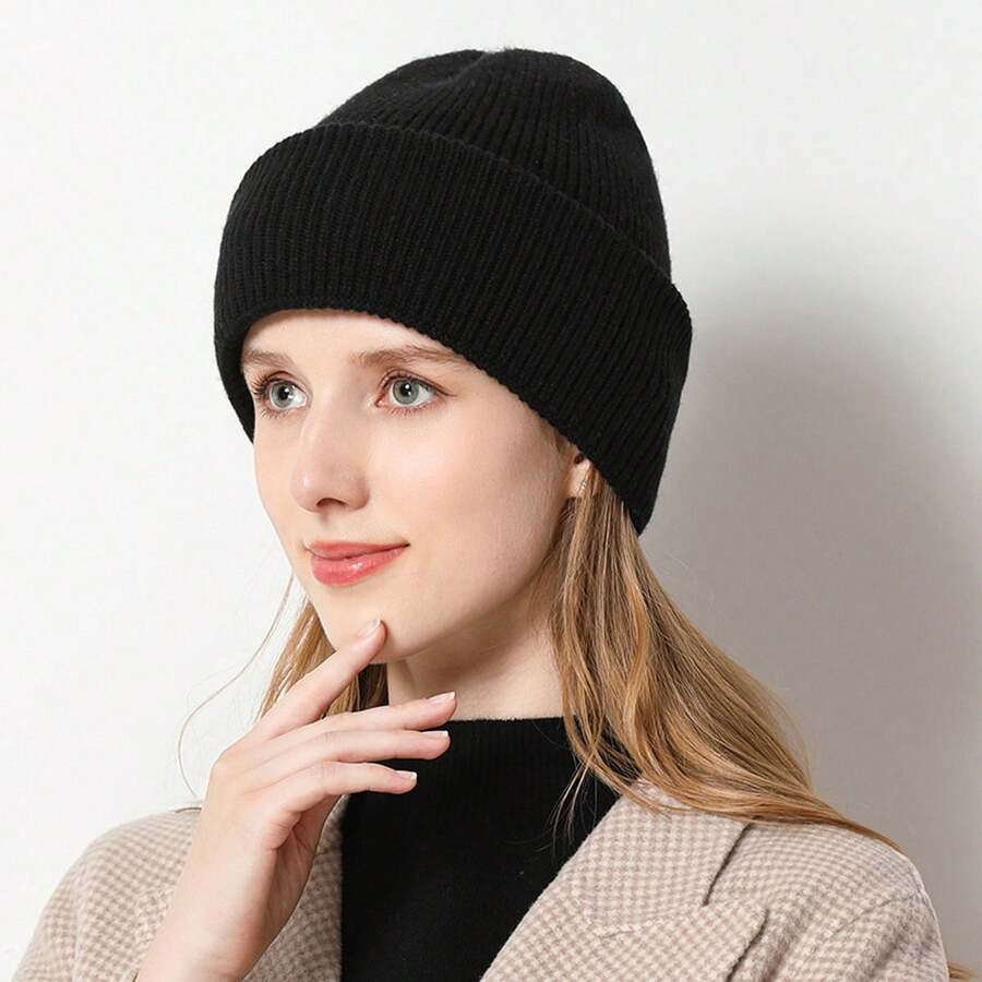 Mũ len ấm áp cho người lớn, Kiểu cha mẹ-con cái, Mũ len ngoài trời, Mùa thu/đông - màu đặc - Xem 1