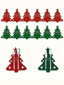 12 túi đựng dao kéo Giáng sinh, Bộ dao nĩa nỉ phong cách cây thông Noel, Phụ kiện túi đựng dao kéo trang trí bàn tiệc, Quà tặng Giáng sinh - Nhiều màu - Xem 7