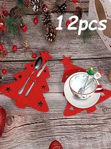 12 túi đựng dao kéo Giáng sinh, Bộ dao nĩa nỉ phong cách cây thông Noel, Phụ kiện túi đựng dao kéo trang trí bàn tiệc, Quà tặng Giáng sinh - Nhiều màu - Xem 5