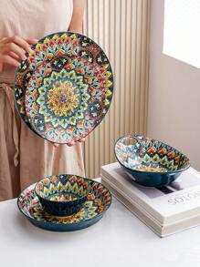 1set Ceramic Bohemian Style Bowls & Plates, Green Tableware, Nordic Popular Euro-Bohemian Style Holiday Retro Floral Pattern Creative High-End Casual Dinnerware, Large & Small Bowls, Soup Bowls, Plates, Whole Set For Hotel, Restaurant, Home Kitchen, Housewarming, Christmas & Halloween Party, Weddings, Dishes, Bowls, Platters, Round Plates, Square Plates, Oblong Plates, Green Tableware Set,School Supplies - Green - View 6