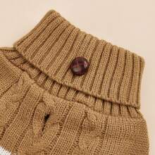 1 件弹力舒适麻花针织三色拼布木纽扣高领宠物毛衣，适合秋冬季猫狗 - 卡其色 - 查看 9